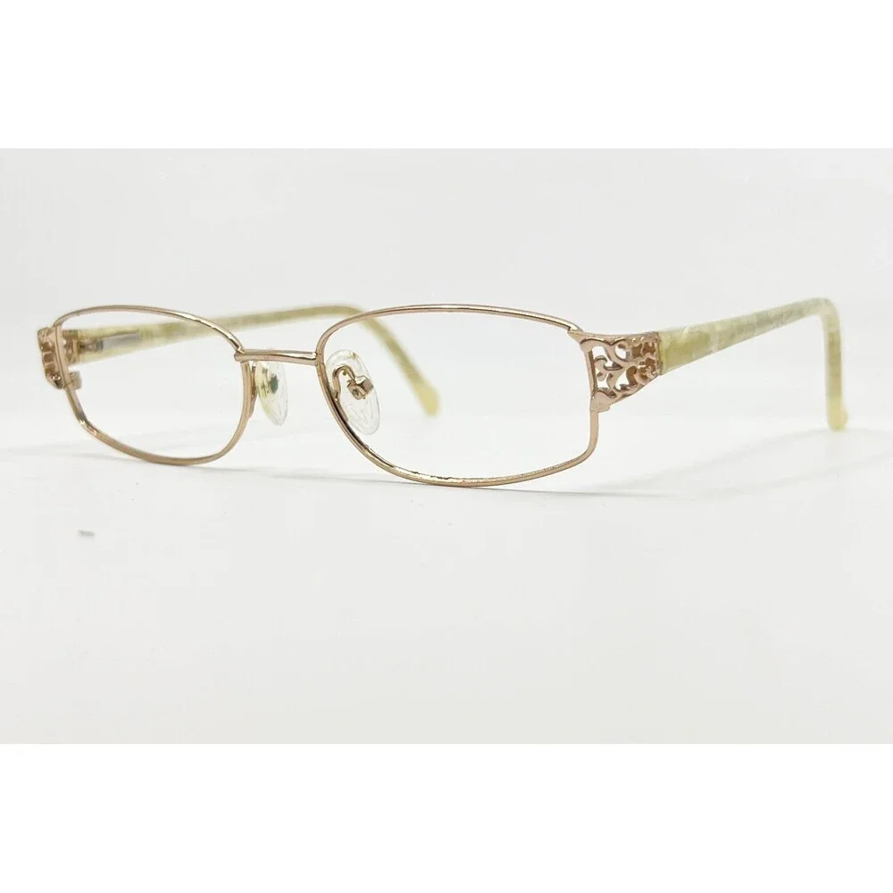 Unbranded Eyeglasses Women Gold Metal Oval Filigree Temple Frames 44597 Small